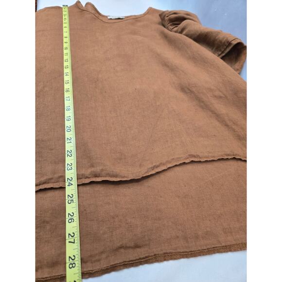 Bellambra Italy Linen Blouse Oversized Hi-Lo Hem 3/4 Sleeves Brown Small - Picture 7 of 8